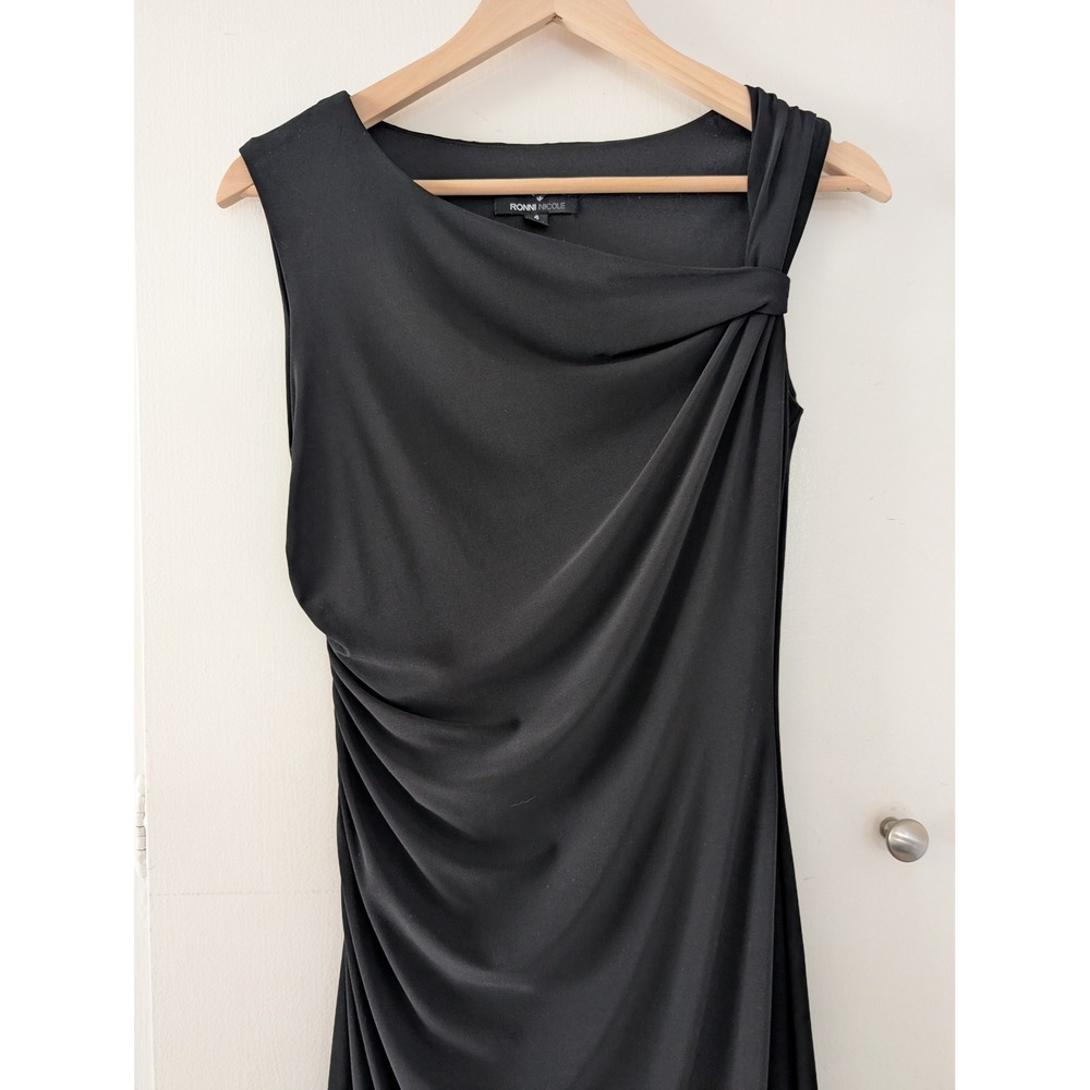 Womens Black Dress Asymmetrical Draped Ruched CBK Classic Size 4 Ronni Nicole